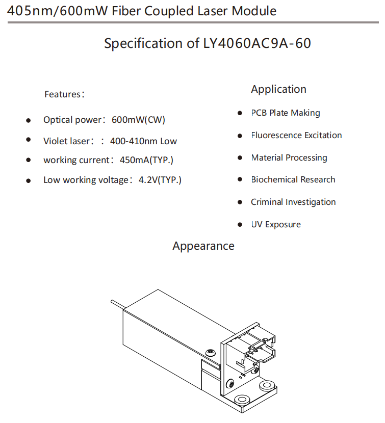 405 нм 600 МВт волокно лазер