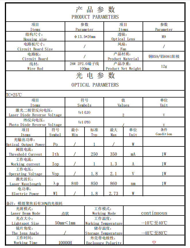 850 нм 1 Вт лазерный модуль