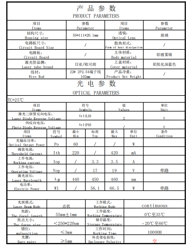 60 Вт синий лазерный модуль