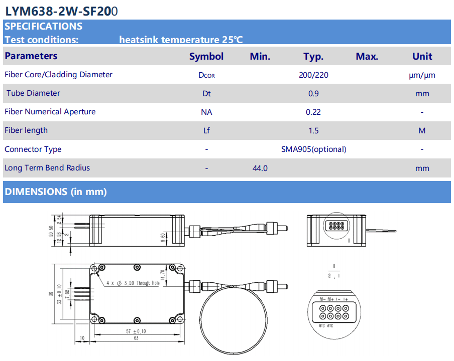638 нм 2 Вт красный лазер